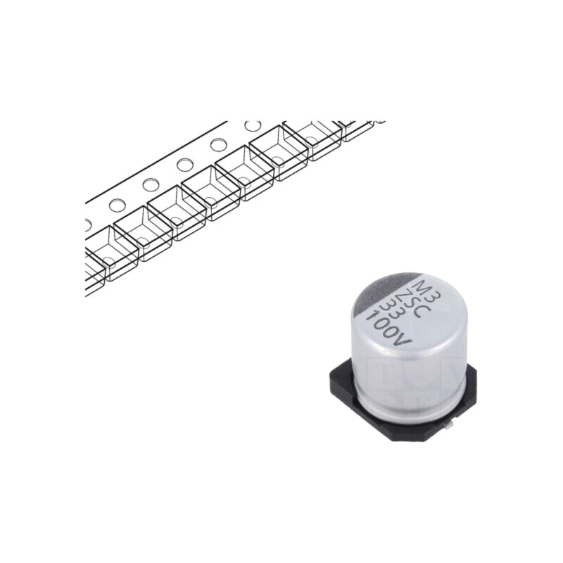 Condensator: electrolitic; low ESR; SMD; 33uF; 100VDC; Ø10x10mm Condensator: electrolitic; low ESR; SMD; 33uF; 100VDC; Ø10x10mm