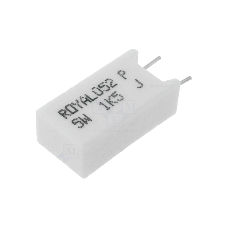 Rezistor: bobinat; cu ciment; verticală,THT; 1,5kΩ; 5W; ±5% Rezistor: bobinat; cu ciment; verticală,THT; 1,5kΩ; 5W; ±5%