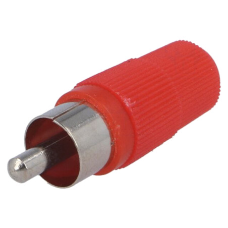 Conector: RCA; mufă; tată; drept; lipire; roşu; pe cablu