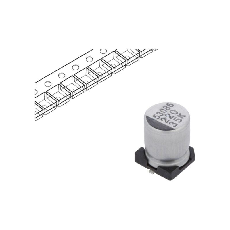 Condensator: electrolitic; SMD; 220uF; 35VDC; Ø8x10mm; ±20%; 2000h