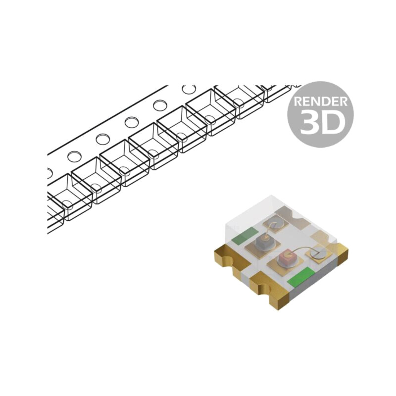 LED; SMD; 1616; RGB; 1,6x1,6x0,35mm; 120°; 20mA; 60/95mW LED; SMD; 1616; RGB; 1,6x1,6x0,35mm; 120°; 20mA; 60/95mW