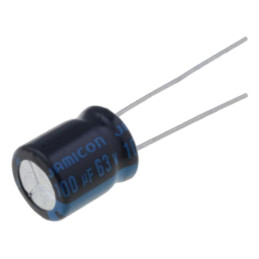 Condensator: electrolitic; 100uF; 63VDC; Ø10x12,5mm; Raster: 5mm