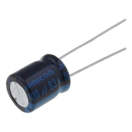 Condensator: electrolitic; 100uF; 63VDC; Ø10x12,5mm; Raster: 5mm