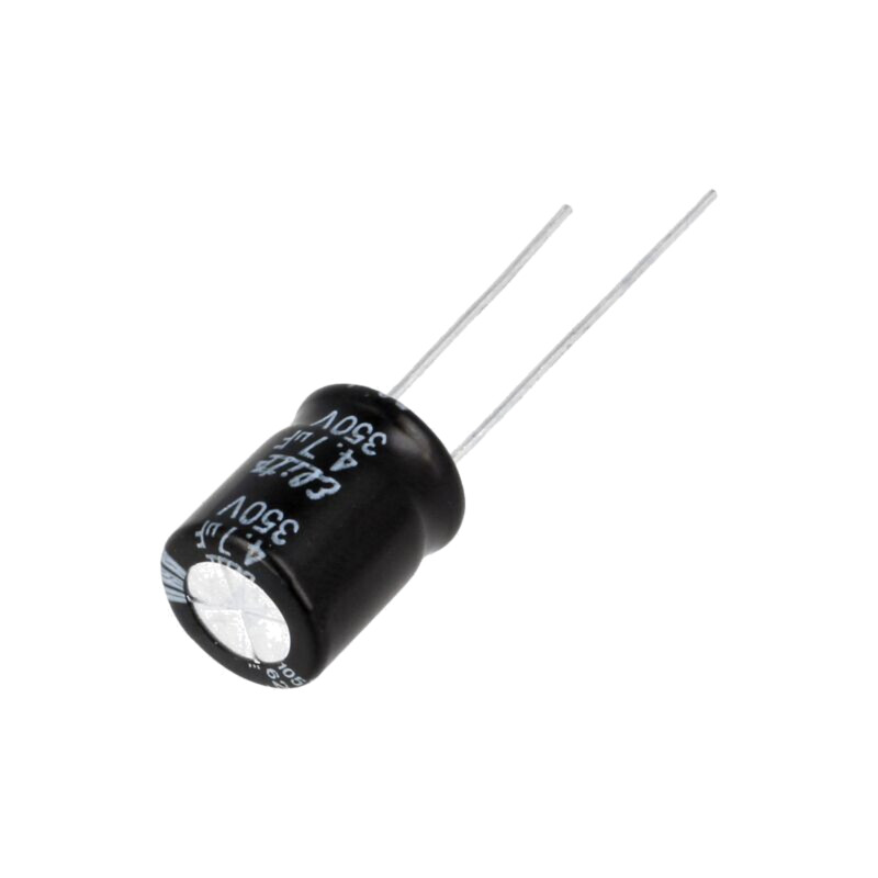 Condensator: electrolitic; THT; 4,7uF; 350VDC; Ø10x12,5mm; ±20% Condensator: electrolitic; THT; 4,7uF; 350VDC; Ø10x12,5mm; ±20%