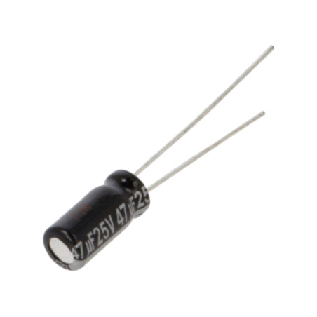 Condensator: electrolitic; THT; 47uF; 25VDC; Ø5x11mm; Raster: 2mm