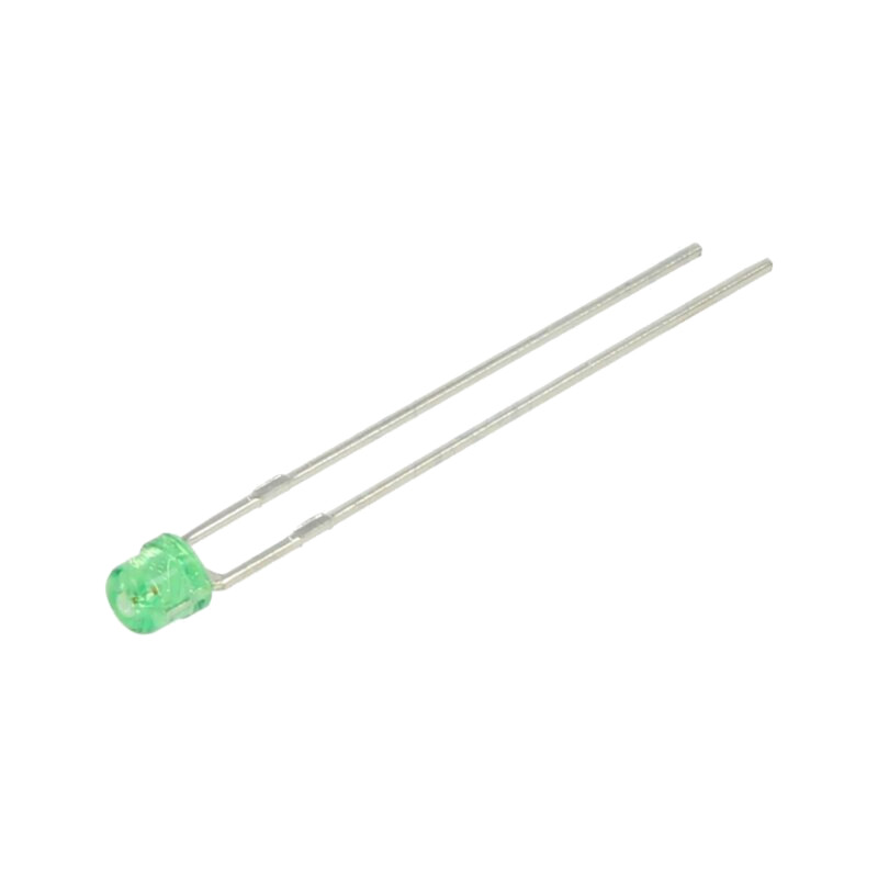 LED; 3mm; verde; 2÷6mcd; 130°; Parte frontală: plat; 2,2÷2,5VDC