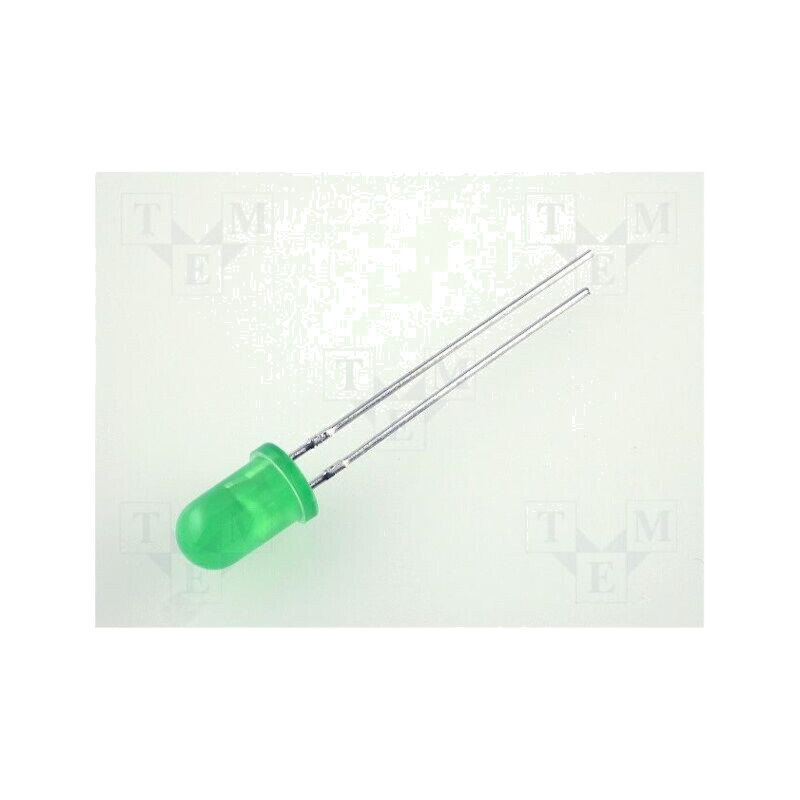 LED; 5mm; verde; 0,8÷3,2mcd; 60°; Parte frontală: convex; Nr.term: 2 LED; 5mm; verde; 0,8÷3,2mcd; 60°; Parte frontală: convex; Nr.term: 2