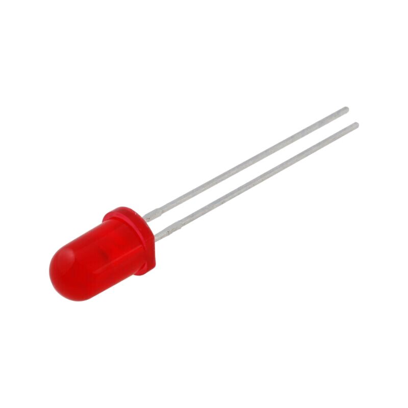 LED; 5mm; roşie; 0,8÷5mcd; 60°; Parte frontală: convex; 2÷2,5VDC LED; 5mm; roşie; 0,8÷5mcd; 60°; Parte frontală: convex; 2÷2,5VDC