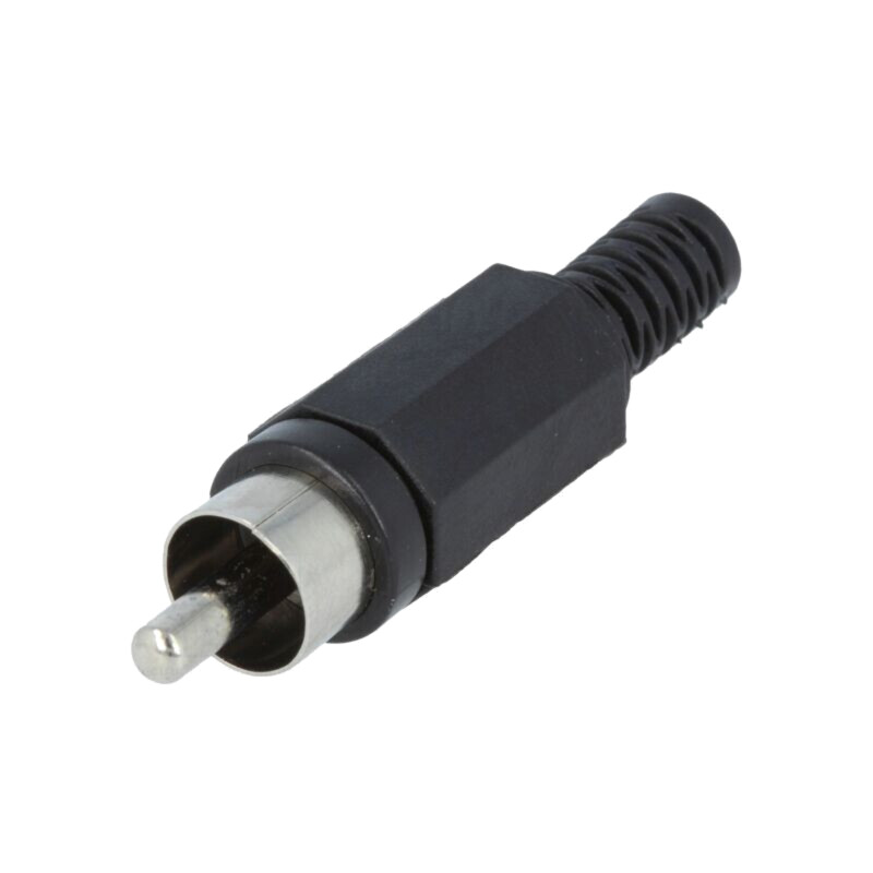 Conector: RCA; mufă; tată; cu manşon; drept; lipire; neagră Conector: RCA; mufă; tată; cu manşon; drept; lipire; neagră
