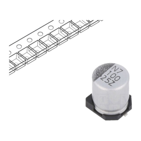 Condensator: electrolitic; low ESR; SMD; 100uF; 25VDC; Ø6,3x7,7mm