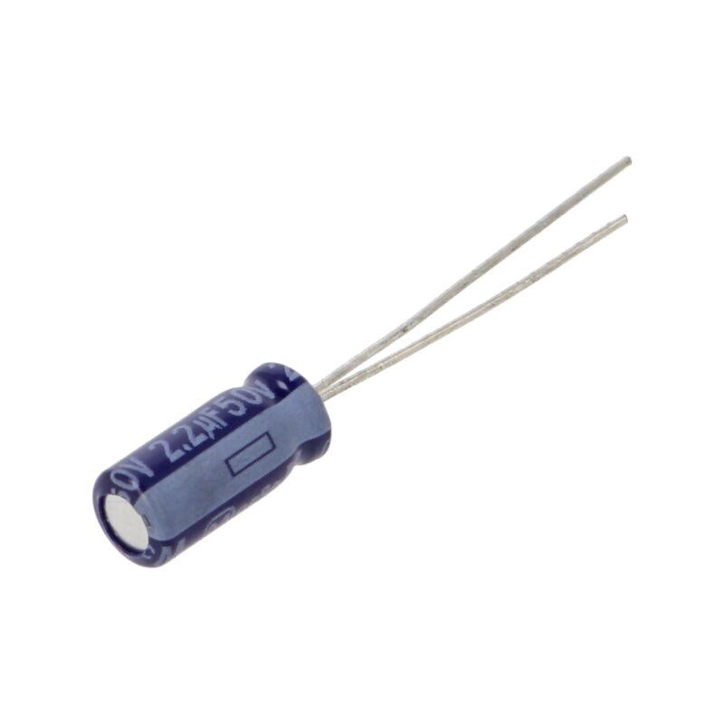 Condensator: electrolitic; THT; 2,2uF; 50VDC; Ø5x11mm; Raster: 2mm Condensator: electrolitic; THT; 2,2uF; 50VDC; Ø5x11mm; Raster: 2mm