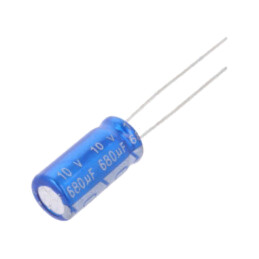 Condensator: electrolitic; THT; 680uF; 10VDC; Ø8x16mm; ±20%; 6000h