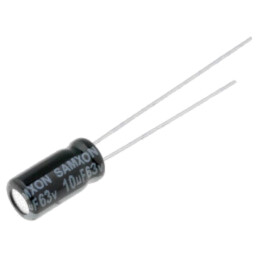Condensator: electrolitic; THT; 10uF; 63VDC; Ø5x11mm; Raster: 2mm