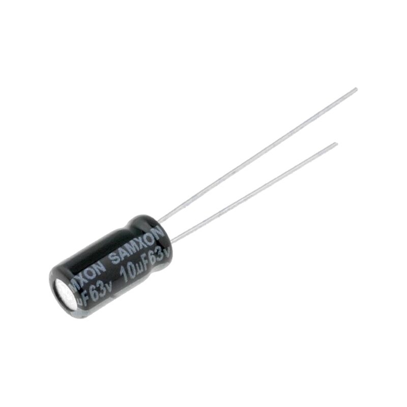 Condensator: electrolitic; THT; 10uF; 63VDC; Ø5x11mm; Raster: 2mm