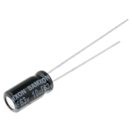 Condensator: electrolitic; THT; 10uF; 63VDC; Ø5x11mm; Raster: 2mm
