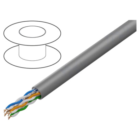 Cablu; U/UTP; 4x2x25AWG; 5e; sârmă; Cu; PVC; gri; 305m; Øcablu: 5mm