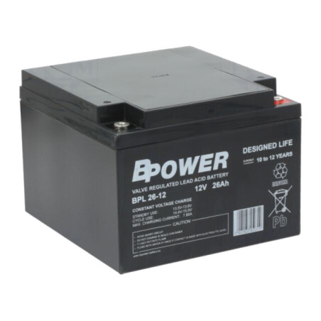 Acumul: plumb-acid; 12V; 26Ah; AGM; nu necesită întreţinere; 9,4kg