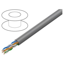 Cablu; U/UTP; 4x2x23AWG; 6; sârmă; CCA; PVC; gri; 305m; Øcablu: 6mm