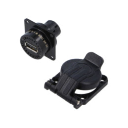 USBBFTV, square flange receptacle, solder back termination,