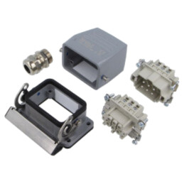 Conector: HDC; tată + mamă; HE; PIN: 6; 24A; 500V; 6+PE; dimensiune 3