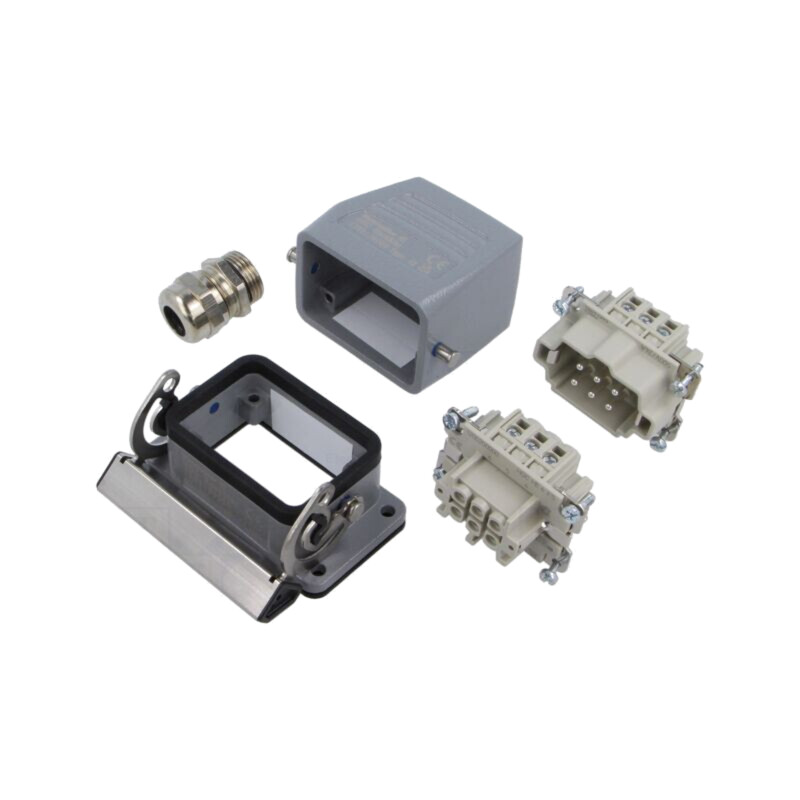 Conector: HDC; tată + mamă; HE; PIN: 6; 24A; 500V; 6+PE; dimensiune 3 Conector: HDC; tată + mamă; HE; PIN: 6; 24A; 500V; 6+PE; dimensiune 3