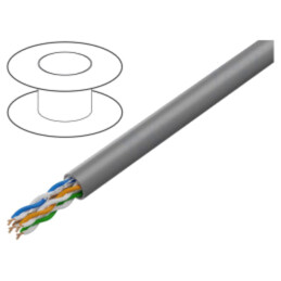 Cablu; U/UTP; 4x2x24AWG; 5e; sârmă; Cu; PVC; gri; 100m; Øcablu: 5,2mm