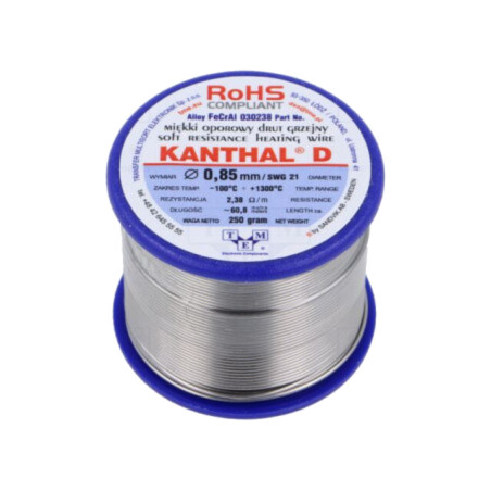 Fir de rezistenţă; 2,38Ω/m; -100÷1300°C; 0,25kg; Øext: 0,85mm
