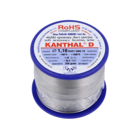 Fir de rezistenţă; 1,42Ω/m; -100÷1300°C; 0,25kg; Øext: 1,1mm