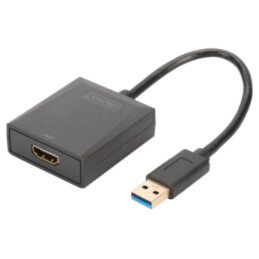Adaptor; HDMI soclu,USB A mufă; 150mm; negru; USB 3.2; neagră