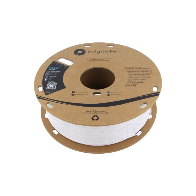 Filament: PET-G; 1,75mm; albă; 230÷240°C; 1kg; Temp.masă: 70÷80°C