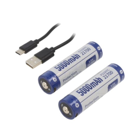 Acumul: Li-Ion; 21700; 3,6V; 5000mAh; Ø21,4x76,7mm; Kit: cablu USB