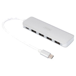 Hub USB; USB A soclu x4,USB C soclu,USB C mufă; gri; 5Gbps; 0,2m