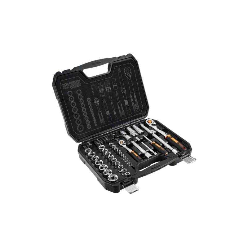 Set chei; 6-puncte,tubulară; Fixare: 1/2",1/4"; 46buc. Set chei; 6-puncte,tubulară; Fixare: 1/2",1/4"; 46buc.