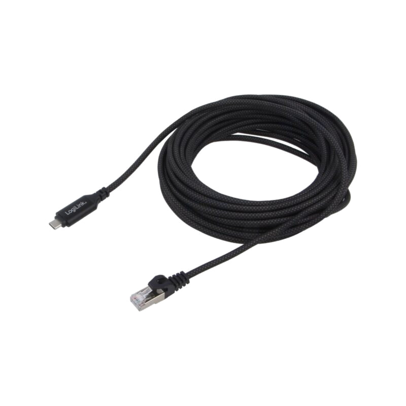 Cablu; USB 3.2; RJ45 mufă,USB C mufă; nichelat; 15m; negru; S/FTP