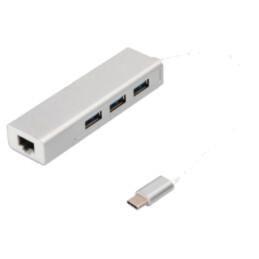 Hub USB; RJ45 soclu,USB A soclu x3,USB C mufă; USB 3.0; PnP; gri