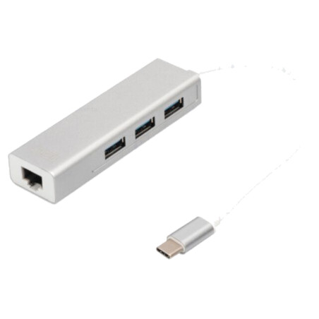 Hub USB; RJ45 soclu,USB A soclu x3,USB C mufă; USB 3.0; PnP; gri