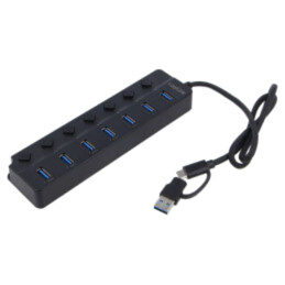 Hub USB; USB A soclu x7,USB A mufă,USB C mufă; USB 3.2; neagră