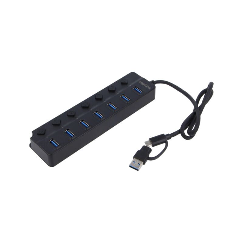 Hub USB; USB A soclu x7,USB A mufă,USB C mufă; USB 3.2; neagră
