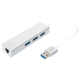 Hub USB; RJ45 soclu,USB A soclu x3,USB A mufă; USB 3.0; PnP; gri