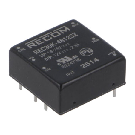 Convertor: DC/DC; 30W; Uintr: 36÷75VDC; Uieş: 12VDC; Iieş: 2,5A