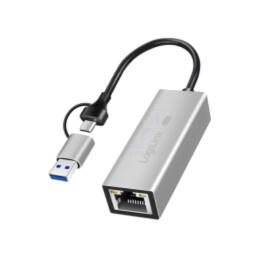 Adaptor USB-Ethernet; USB 3.2; gri; 0,15m