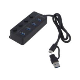 Hub USB; USB A soclu x4,USB A mufă,USB C mufă; USB 3.2; neagră