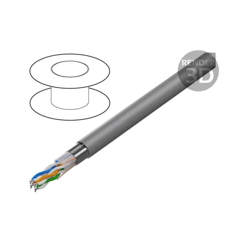 Cablu; F/UTP; 4x2x24AWG; litat; CCA; PVC; gri; 100m; Øcablu: 5,2mm Cablu; F/UTP; 4x2x24AWG; litat; CCA; PVC; gri; 100m; Øcablu: 5,2mm