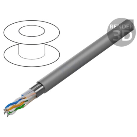 Cablu; F/UTP; 4x2x24AWG; litat; CCA; PVC; gri; 100m; Øcablu: 5,2mm