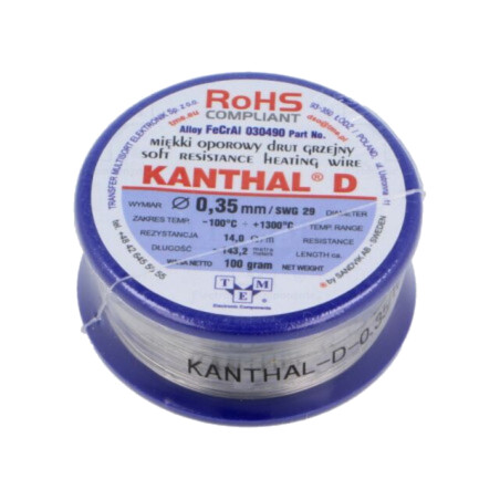 Fir de rezistenţă; 14Ω/m; -100÷1300°C; 0,1kg; Øext: 0,35mm; FeCrAl