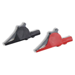 Bornă crocodil; 36A; neagră,roşie; Capacitate prindere: max.32mm