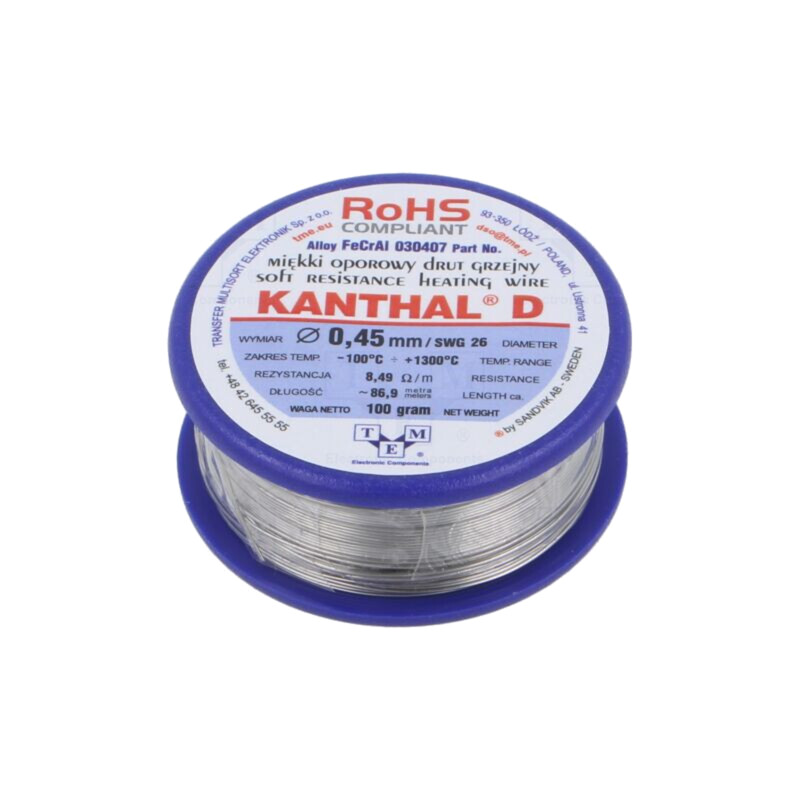 Fir de rezistenţă; 8,49Ω/m; -100÷1300°C; 0,1kg; Øext: 0,45mm