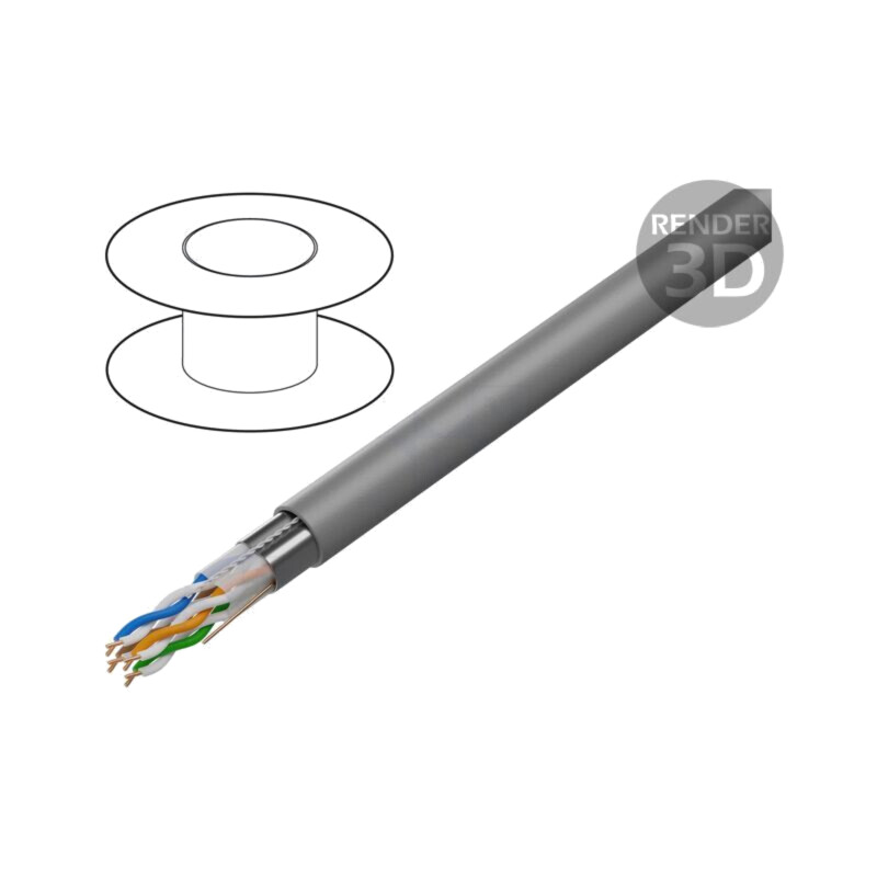 Cablu; F/UTP; 4x2x24AWG; sârmă; CCA; PVC; gri; 100m; Øcablu: 5,3mm