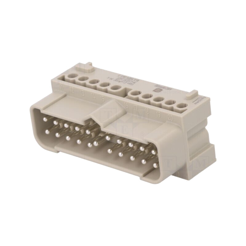 Conector: HDC; inserturi de contact; tată; 16A; 500V; PIN: 20; 20+PE Conector: HDC; inserturi de contact; tată; 16A; 500V; PIN: 20; 20+PE