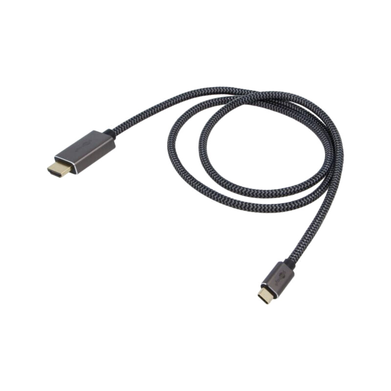 Cablu; HDMI mufă,USB C mufă; textilă; 2m; negru,argintiu Cablu; HDMI mufă,USB C mufă; textilă; 2m; negru,argintiu